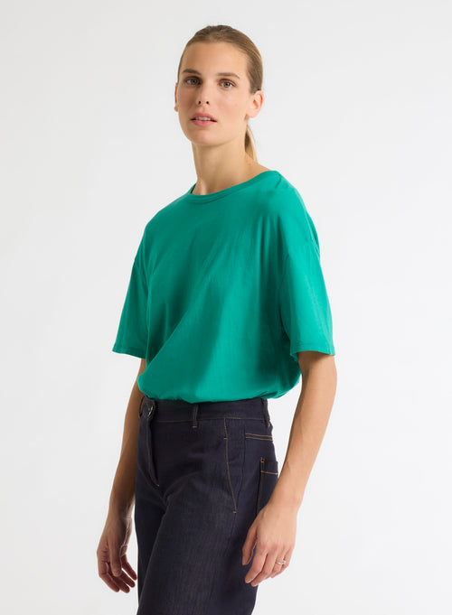 Green Round Neck Short Sleeve Organic Cotton T-Shirt - MAJESTIC FILATURES