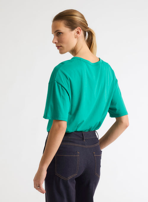 Green Round Neck Short Sleeve Organic Cotton T-Shirt - MAJESTIC FILATURES