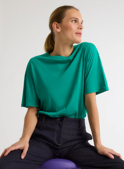 Green Round Neck Short Sleeve Organic Cotton T-Shirt - MAJESTIC FILATURES