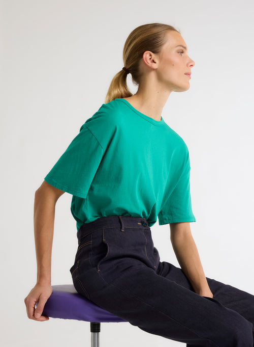 Green Round Neck Short Sleeve Organic Cotton T-Shirt - MAJESTIC FILATURES