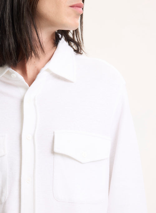 White Collar Long Sleeve Linen / Organic Cotton Shirt - MAJESTIC FILATURES