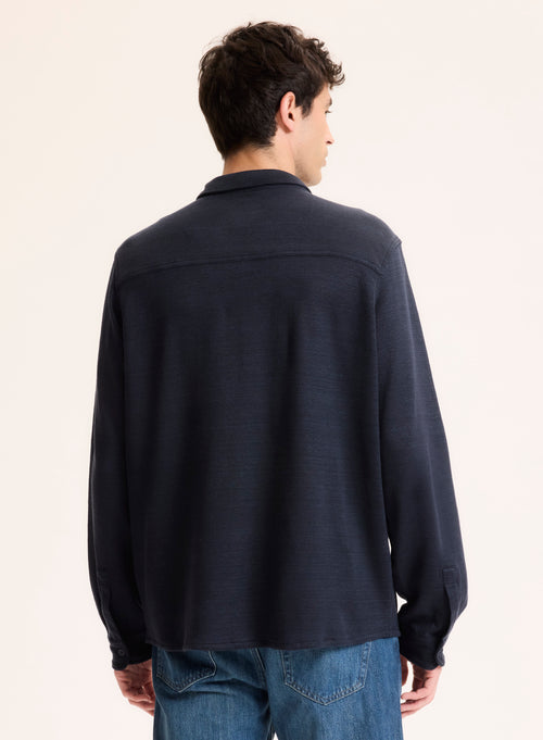 Navy Collar Long Sleeve Shirt Linen / Organic Cotton - MAJESTIC FILATURES