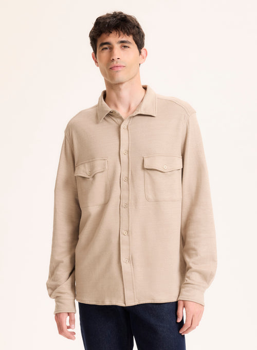 Chemise Beige Col Chemise Manches Longues en Lin / Coton organique - MAJESTIC FILATURES