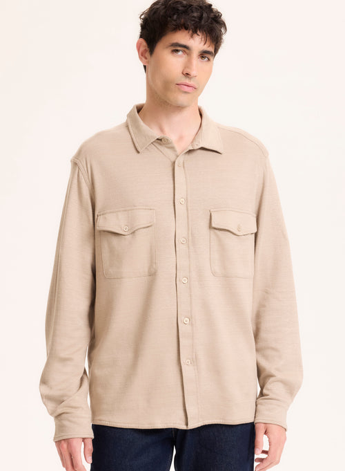 Chemise Beige Col Chemise Manches Longues en Lin / Coton organique - MAJESTIC FILATURES