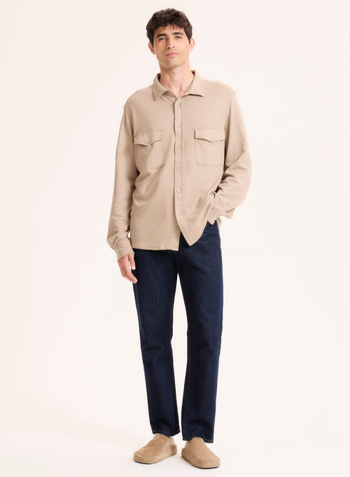 Chemise Beige Col Chemise Manches Longues en Lin / Coton organique - MAJESTIC FILATURES