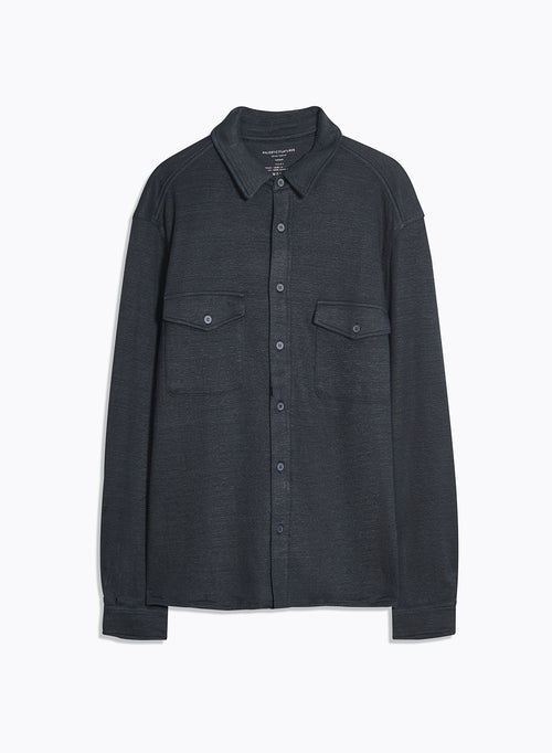 Navy Collar Long Sleeve Shirt Linen / Organic Cotton - MAJESTIC FILATURES