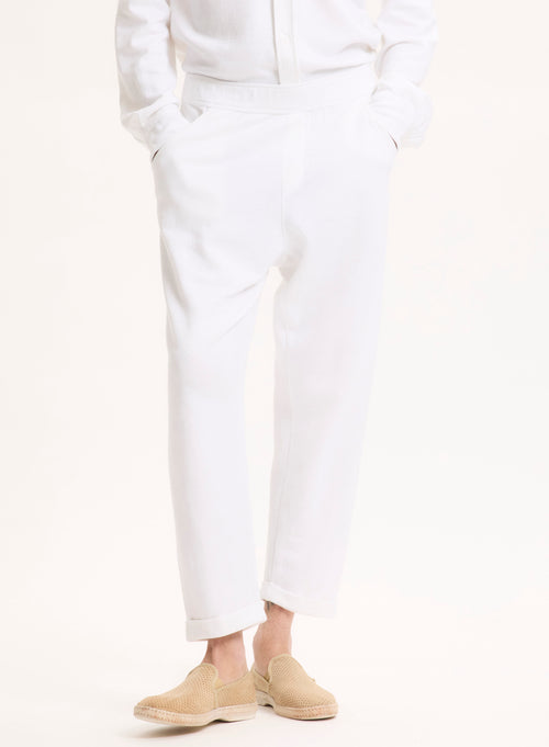 White Linen and Organic Cotton Trousers - MAJESTIC FILATURES