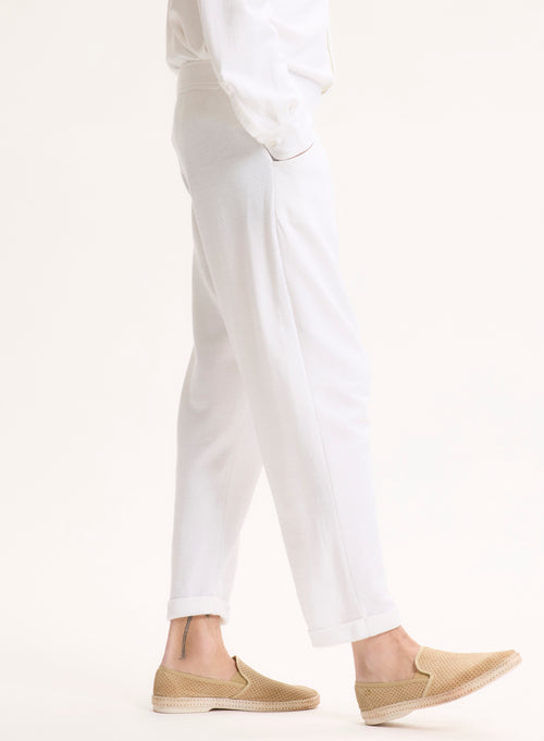 White Linen and Organic Cotton Trousers - MAJESTIC FILATURES