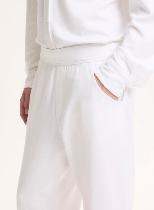 White Linen and Organic Cotton Trousers - MAJESTIC FILATURES