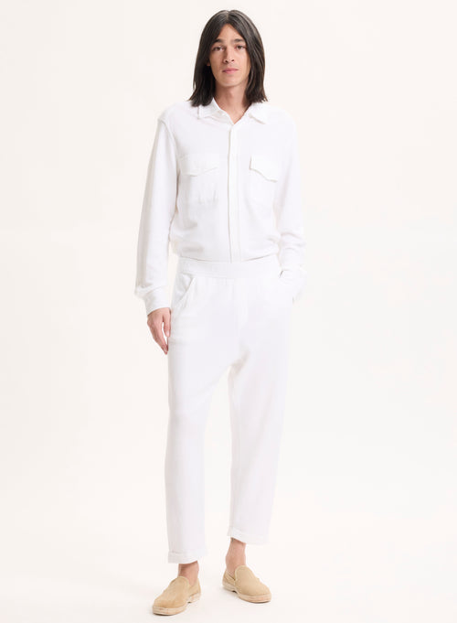 White Linen and Organic Cotton Trousers - MAJESTIC FILATURES