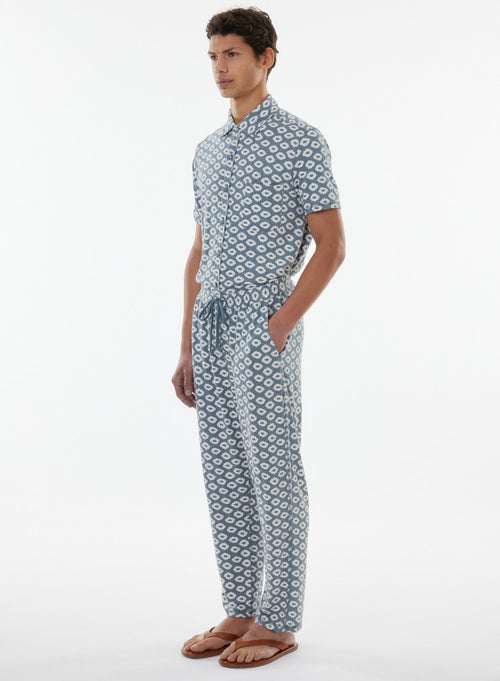 Pantalones de lino azul / elastano - MAJESTIC FILATURES