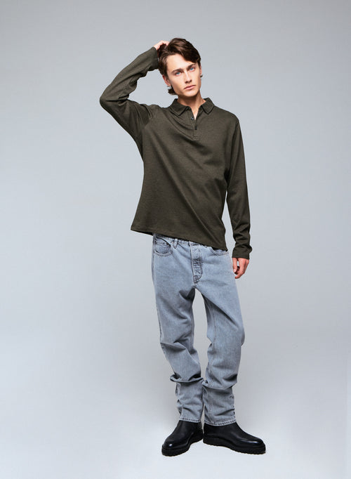 Green Polo Shirt Long Sleeve Polo Shirt in Organic Cotton - MAJESTIC FILATURES