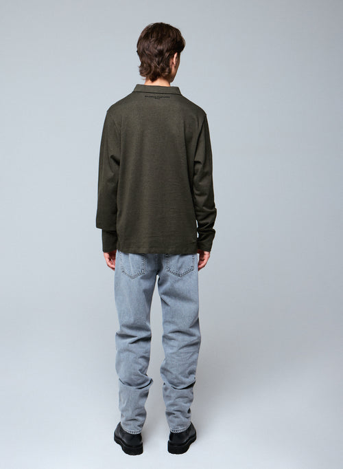 Green Polo Shirt Long Sleeve Polo Shirt in Organic Cotton - MAJESTIC FILATURES