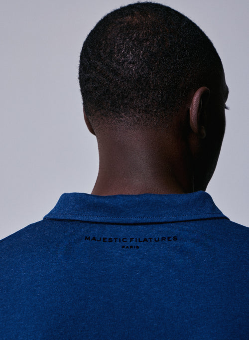 Polo Azul Polo de Manga Larga en Algodón Orgánico - MAJESTIC FILATURES