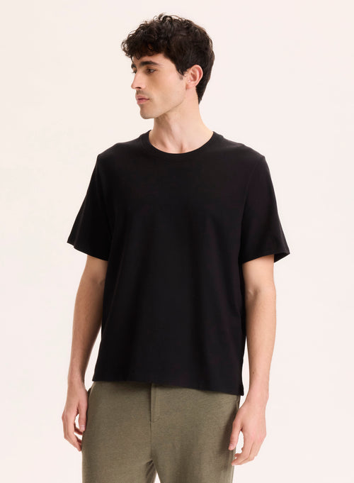 Black Short Sleeve Crew Neck T-Shirt in Organic Cotton - MAJESTIC FILATURES