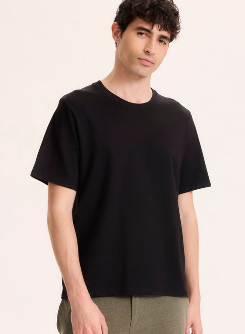 Black Short Sleeve Crew Neck T-Shirt in Organic Cotton - MAJESTIC FILATURES