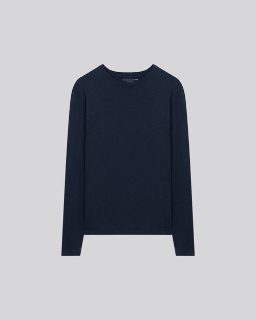 Navy T-shirt Round Neck Long Sleeve in Organic Cotton - MAJESTIC FILATURES