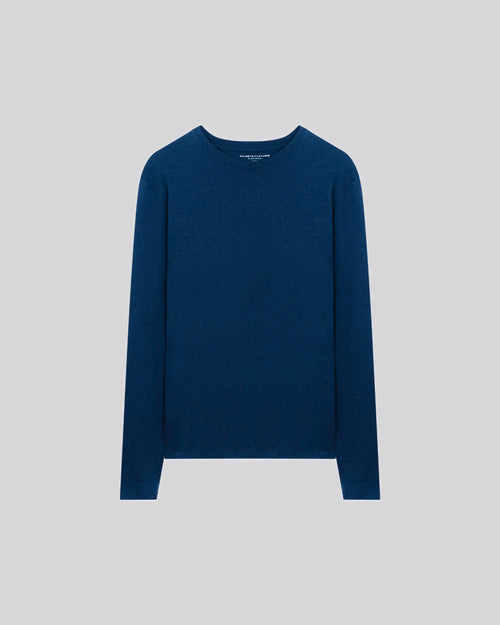 Camiseta de manga larga con cuello redondo azul en algodón orgánico - MAJESTIC FILATURES