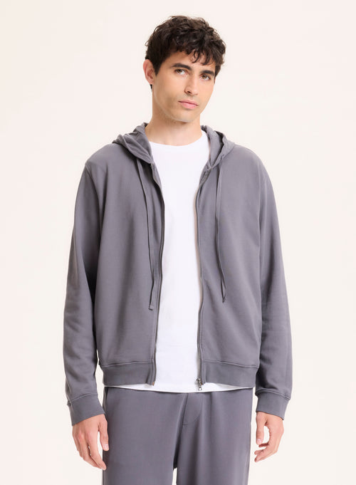 Graue Strickjacke mit langärmeligem Kapuzenkragen aus Bio-Baumwolle - MAJESTIC FILATURES