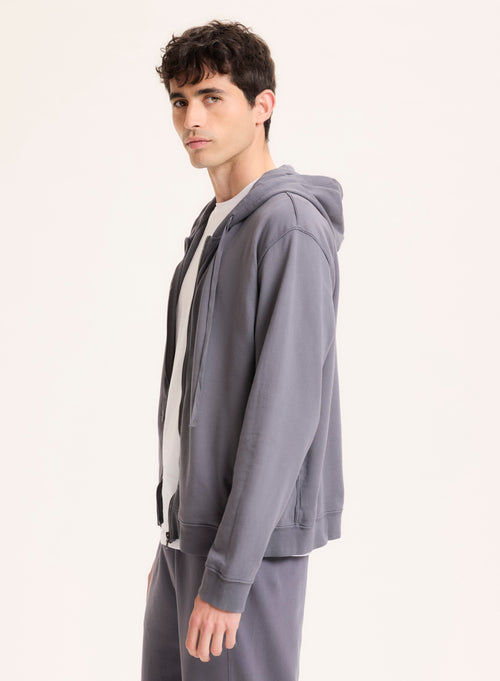 Graue Strickjacke mit langärmeligem Kapuzenkragen aus Bio-Baumwolle - MAJESTIC FILATURES
