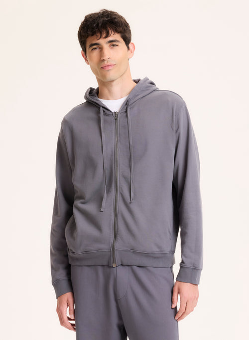 Graue Strickjacke mit langärmeligem Kapuzenkragen aus Bio-Baumwolle - MAJESTIC FILATURES