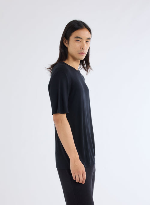 T-shirt Noir Col rond manches courtes en Micro modal / Cachemire - MAJESTIC FILATURES
