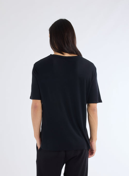 T-shirt Noir Col rond manches courtes en Micro modal / Cachemire - MAJESTIC FILATURES
