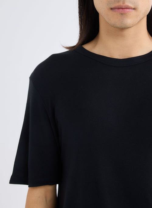 T-shirt Noir Col rond manches courtes en Micro modal / Cachemire - MAJESTIC FILATURES