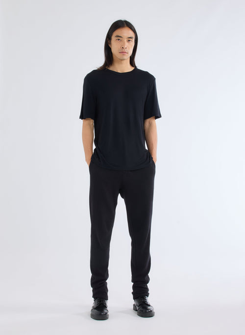 T-shirt Noir Col rond manches courtes en Micro modal / Cachemire - MAJESTIC FILATURES