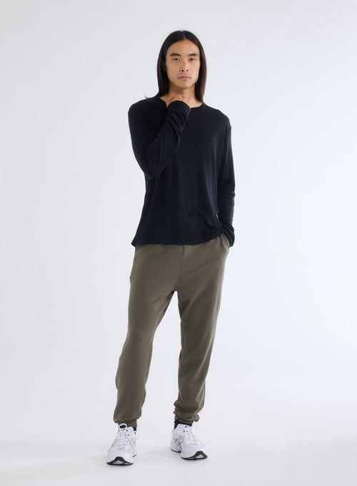 T-shirt Noir Col rond manches longues en Micro modal / Cachemire - MAJESTIC FILATURES