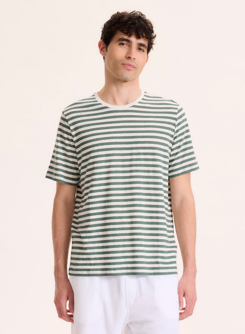 Green Linen Short Sleeve Round Neck T-Shirt - MAJESTIC FILATURES