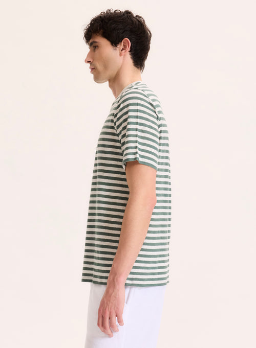 Green Linen Short Sleeve Round Neck T-Shirt - MAJESTIC FILATURES