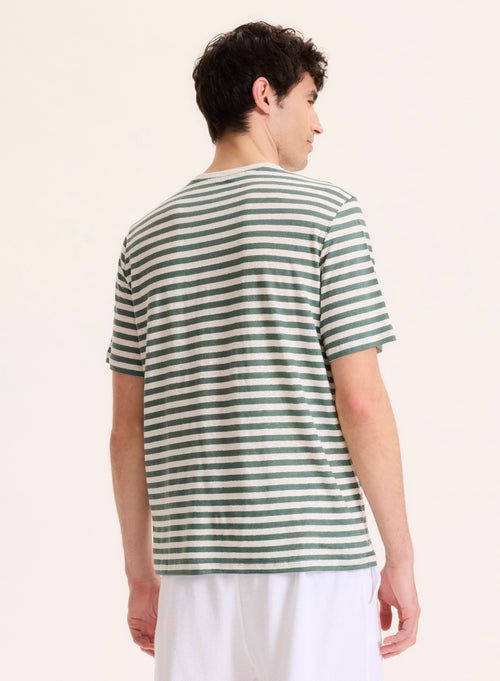Green Linen Short Sleeve Round Neck T-Shirt - MAJESTIC FILATURES