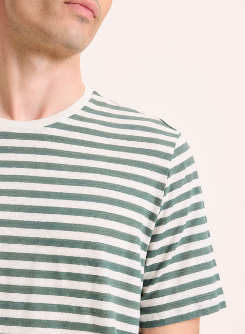 Green Linen Short Sleeve Round Neck T-Shirt - MAJESTIC FILATURES