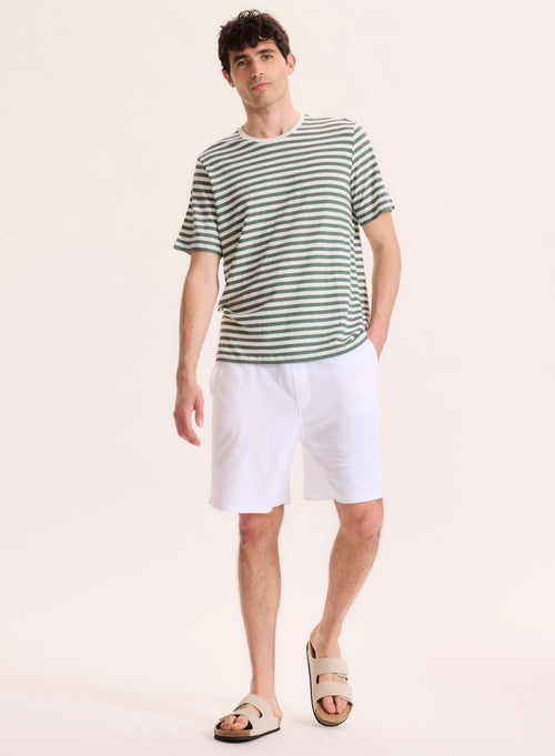 Green Linen Short Sleeve Round Neck T-Shirt - MAJESTIC FILATURES