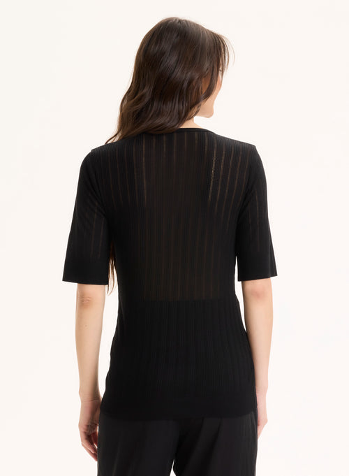 Schwarzes Kurzarm-T-Shirt mit Rundhalsausschnitt aus LYOCELL / TENCEL - MAJESTIC FILATURES