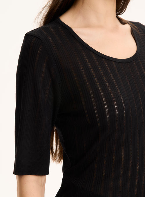 Schwarzes Kurzarm-T-Shirt mit Rundhalsausschnitt aus LYOCELL / TENCEL - MAJESTIC FILATURES