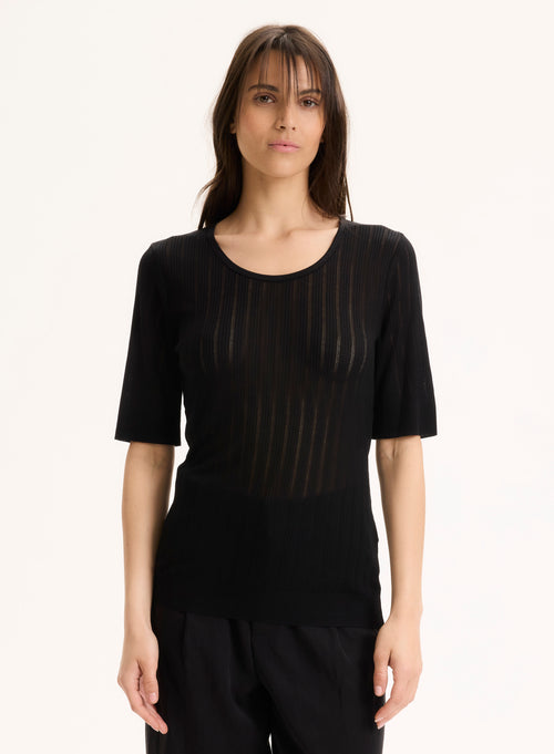 Schwarzes Kurzarm-T-Shirt mit Rundhalsausschnitt aus LYOCELL / TENCEL - MAJESTIC FILATURES