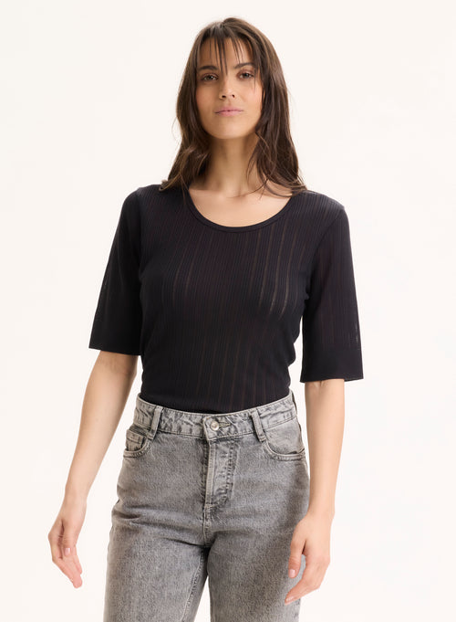 Camiseta azul marino Lyocell / Tencel manga corta cuello redondo - MAJESTIC FILATURES
