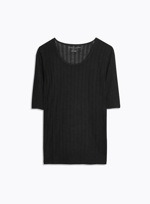 Schwarzes Kurzarm-T-Shirt mit Rundhalsausschnitt aus LYOCELL / TENCEL - MAJESTIC FILATURES