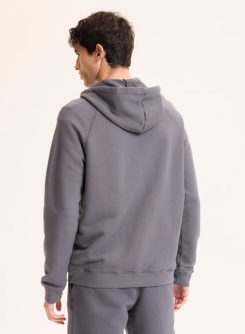 Cárdigan gris con cuello redondo de manga larga en algodón orgánico - MAJESTIC FILATURES