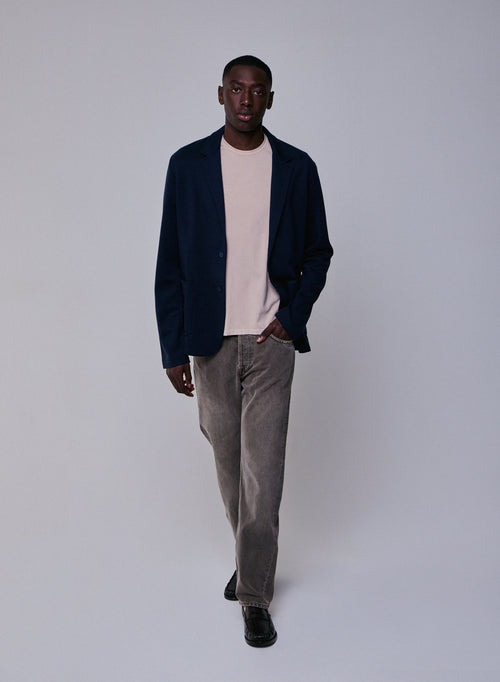 Navy V-neck Jacket Long Sleeve in Lyocell / Tencel / Organic Cotton - MAJESTIC FILATURES