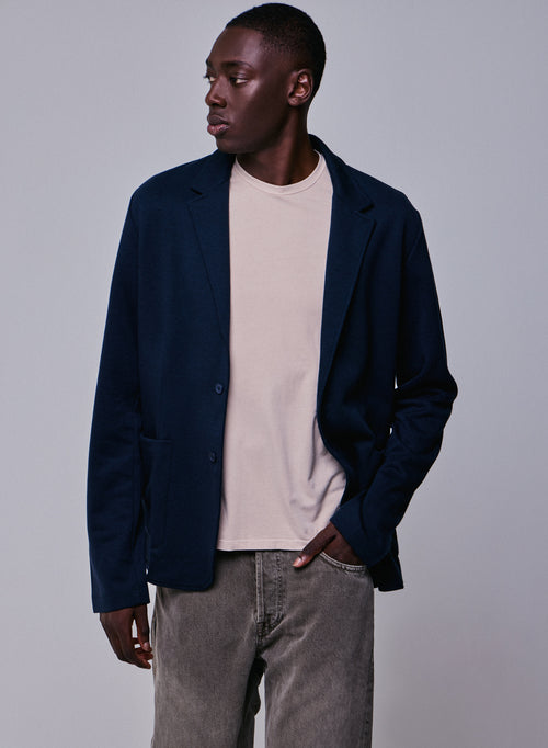 Navy V-neck Jacket Long Sleeve in Lyocell / Tencel / Organic Cotton - MAJESTIC FILATURES