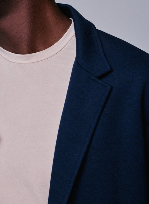 Navy V-neck Jacket Long Sleeve in Lyocell / Tencel / Organic Cotton - MAJESTIC FILATURES