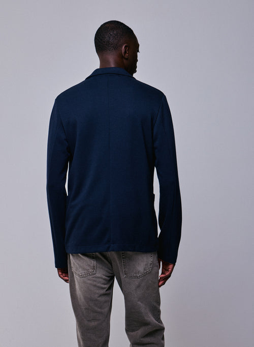 Navy V-neck Jacket Long Sleeve in Lyocell / Tencel / Organic Cotton - MAJESTIC FILATURES