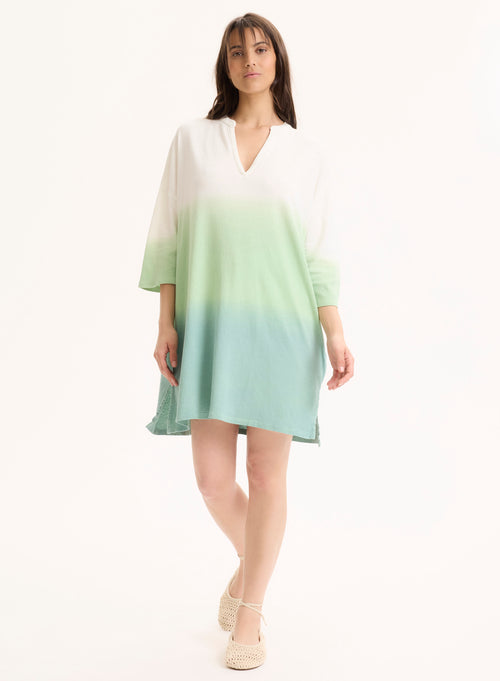 Tunique Vert clair Col Tunisien Manches Trois quarts en Coton organique / Lin - MAJESTIC FILATURES