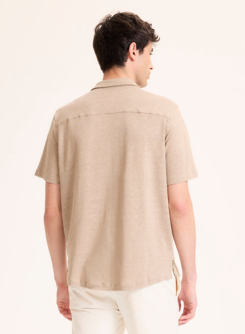 Camisa beige con cuello camisa de lino de manga corta - MAJESTIC FILATURES