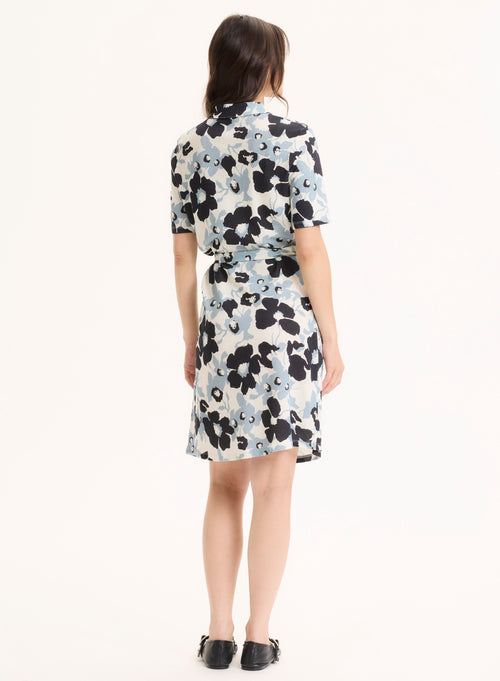 Blaues Hemd Kurzarmkleid aus Bio-Baumwolle / Leinen - MAJESTIC FILATURES