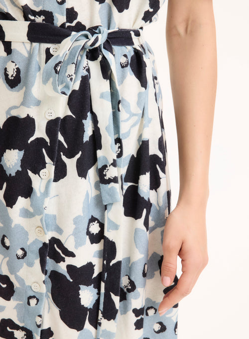Blaues Hemd Kurzarmkleid aus Bio-Baumwolle / Leinen - MAJESTIC FILATURES