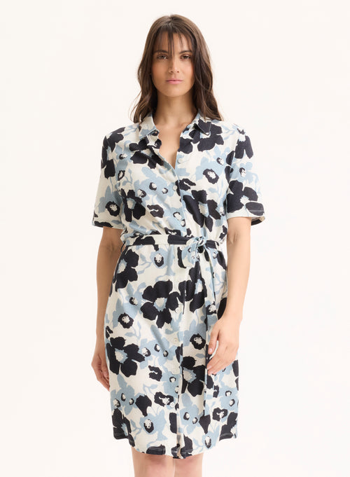 Blaues Hemd Kurzarmkleid aus Bio-Baumwolle / Leinen - MAJESTIC FILATURES